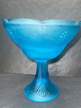 Vintage Mid Century Glass Satin Compote Footed 7.5"